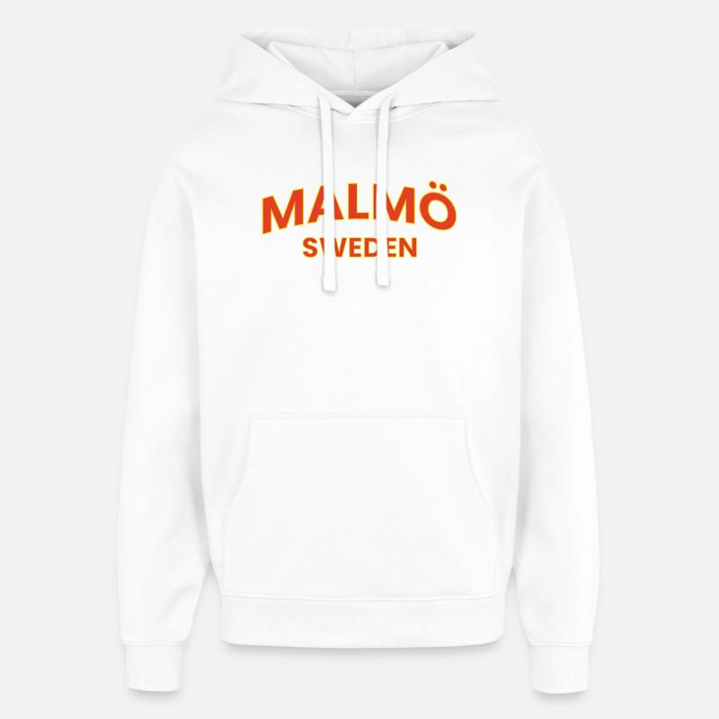 Logo en gras de Malmö Suède - Sweat à capuche unisexe Stanley/Stella Oversized - blanc