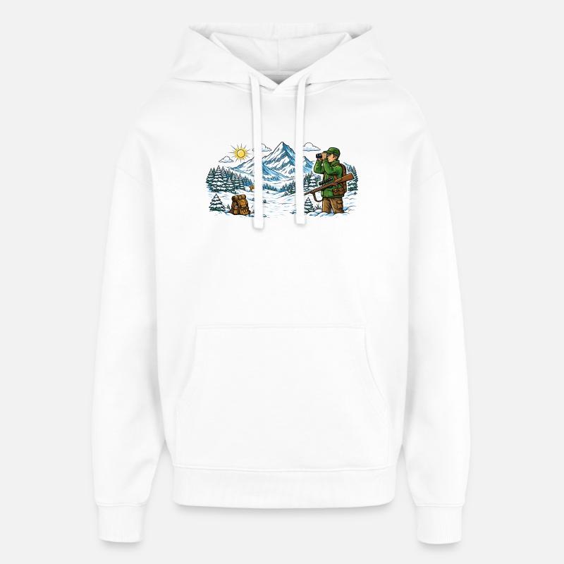 Hunter dans un paysage hivernal enneigé - Sweat à capuche unisexe Stanley/Stella Oversized - blanc