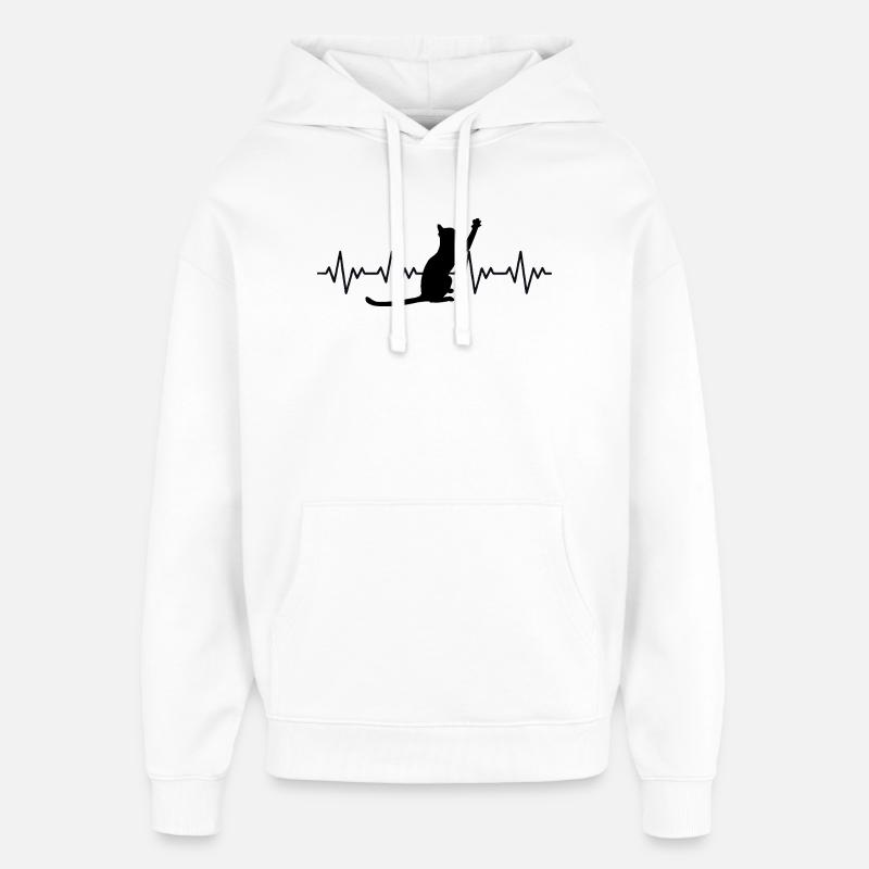 Katze EKG Herzfrequenz Herzschlag - Oversized Unisex Hoodie von Stanley/Stella - Weiß