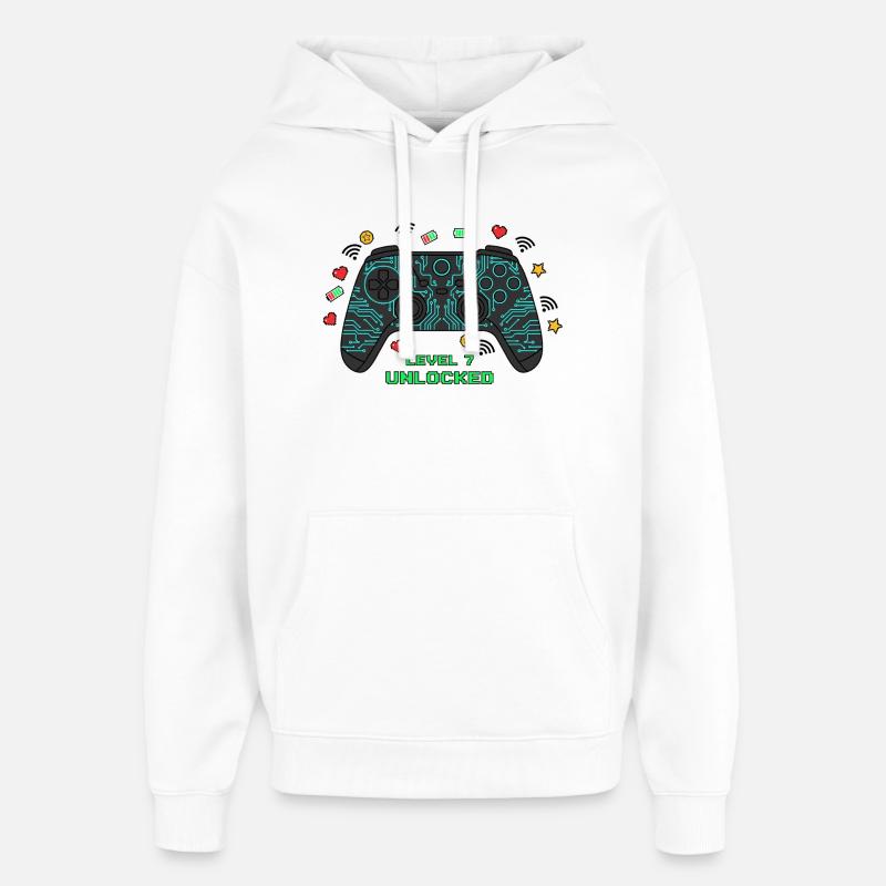 Level 7 Unlocked Gamer Controller - Oversized Unisex Hoodie by Stanley/Stella - white