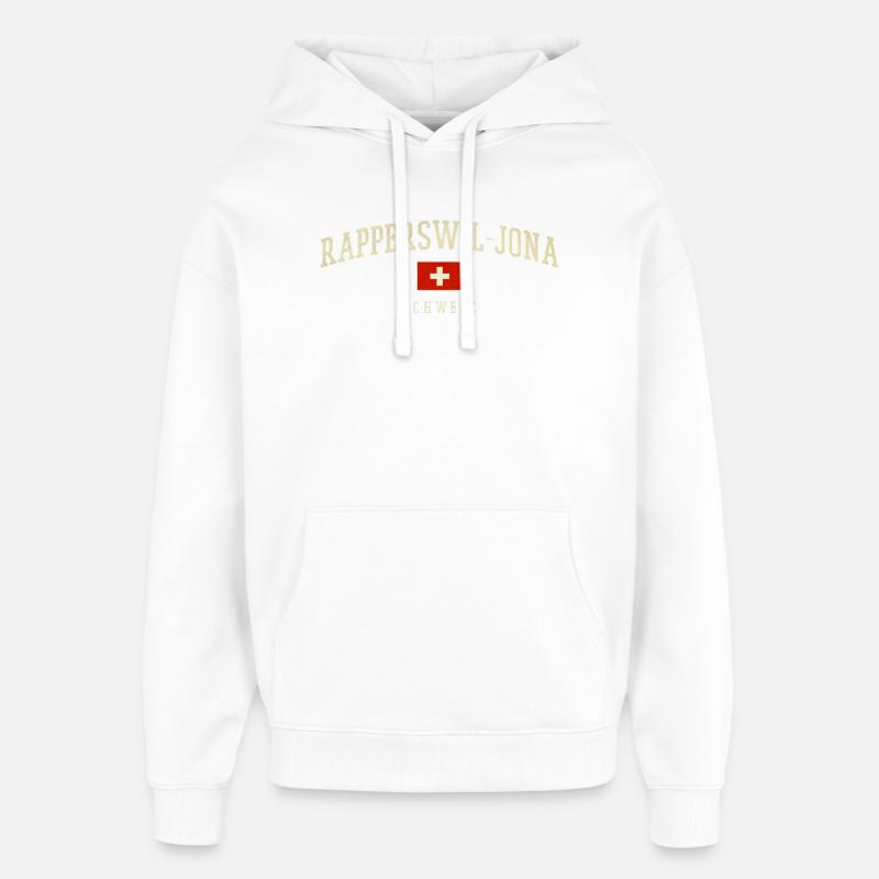 Rapperswil Jona drapeau suisse - Sweat à capuche unisexe Stanley/Stella Oversized - blanc