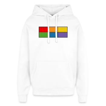 LGBT_Regenbogen_Farbblock-Raster  - Oversized Unisex Hoodie von Stanley/Stella - Weiß - Vorne - AI Model Female 172 light (172cm) & AI Model Male 185 light (185cm)