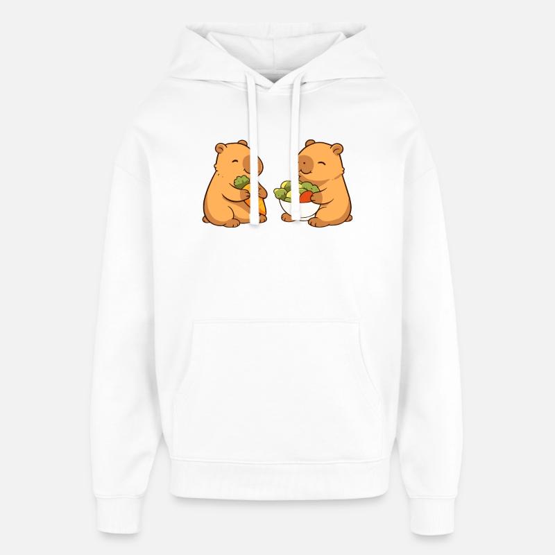 Capybara couple with vegetables – relaxed & cute - Oversized Unisex Hoodie by Stanley/Stella - white