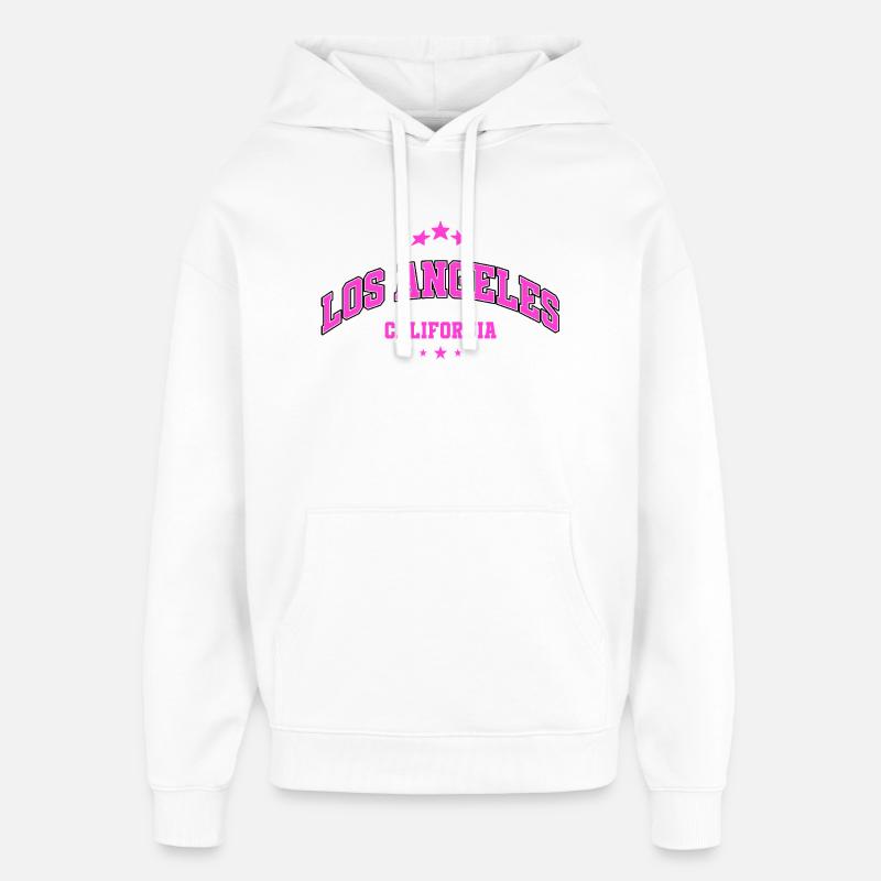 Lettrage rose néon de Los Angeles - Sweat à capuche unisexe Stanley/Stella Oversized - blanc