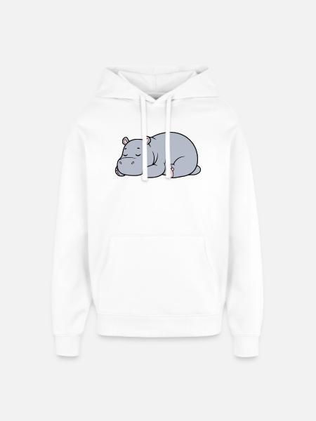 Sleeping Hippopotamus Tired Lazy Vector - Oversized Unisex Hoodie by Stanley/Stella - white