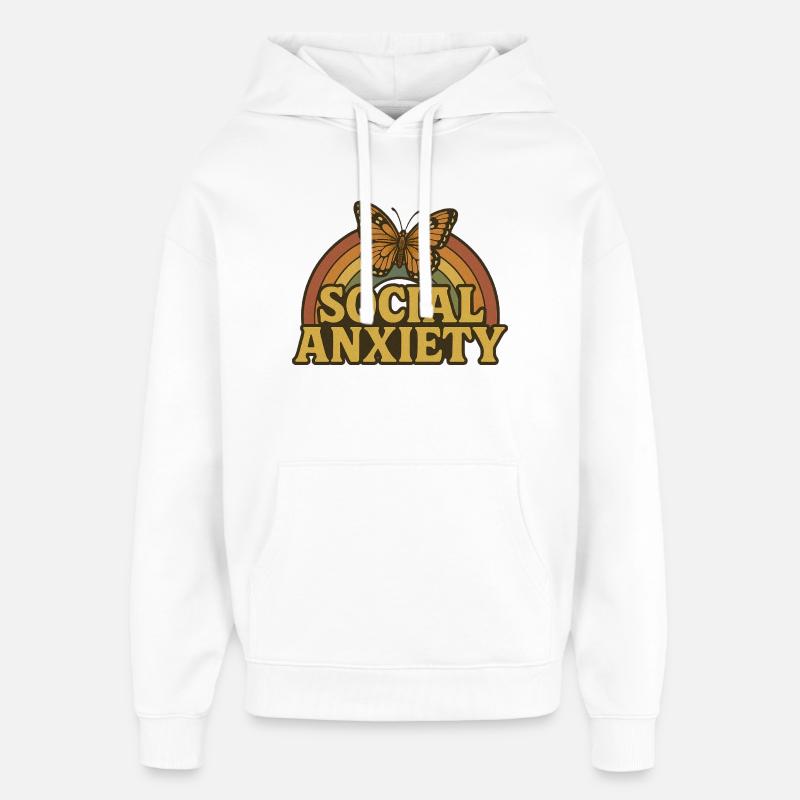 Anxiété sociale rétro papillon - Sweat à capuche unisexe Stanley/Stella Oversized - blanc