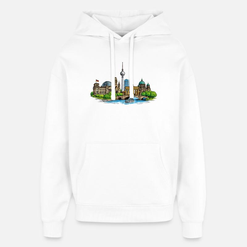 Skyline de Berlin - Sweat à capuche unisexe Stanley/Stella Oversized - blanc