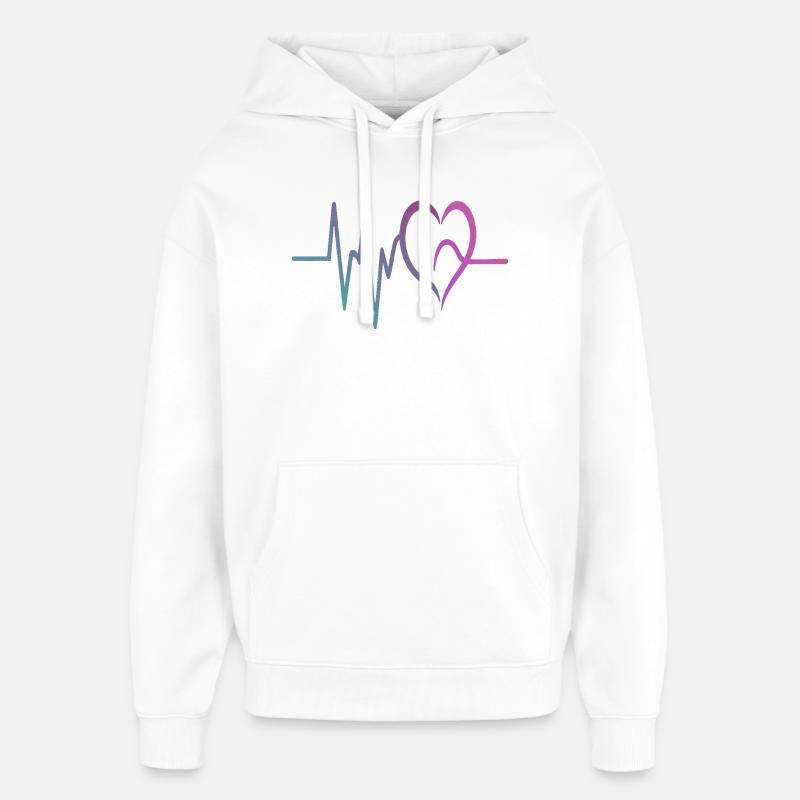 Cœur ECG à gradient - Sweat à capuche unisexe Stanley/Stella Oversized - blanc