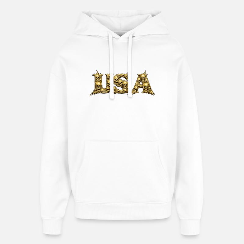 Logo gothique USA Skull Vine - Sweat à capuche unisexe Stanley/Stella Oversized - blanc