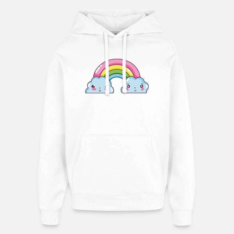 Charme Pastel Rainbow Clouds - Sweat à capuche unisexe Stanley/Stella Oversized - blanc