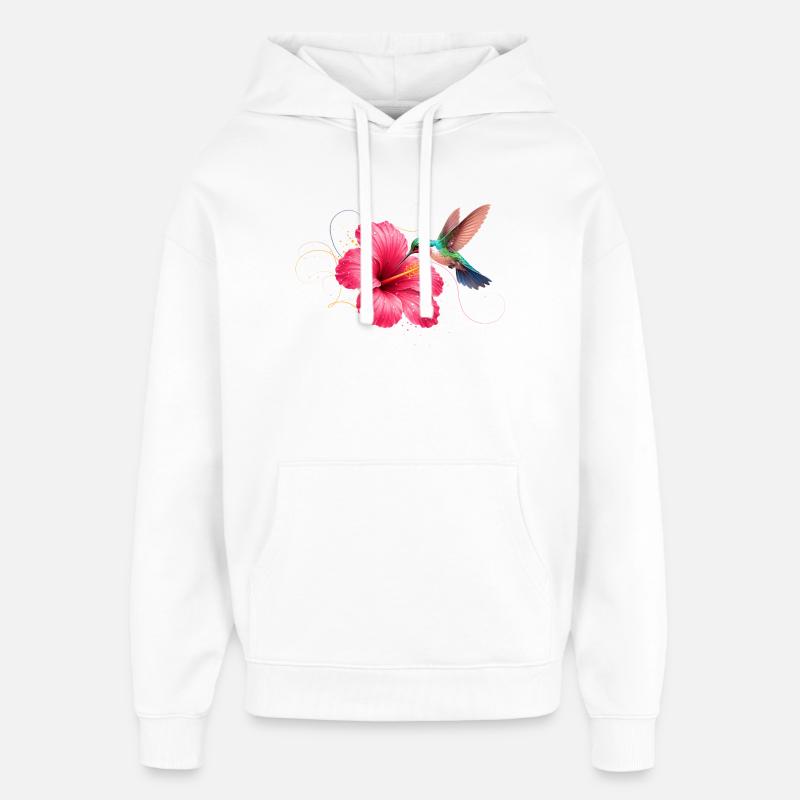 Colibri à la fleur d’hibiscus - Sweat à capuche unisexe Stanley/Stella Oversized - blanc