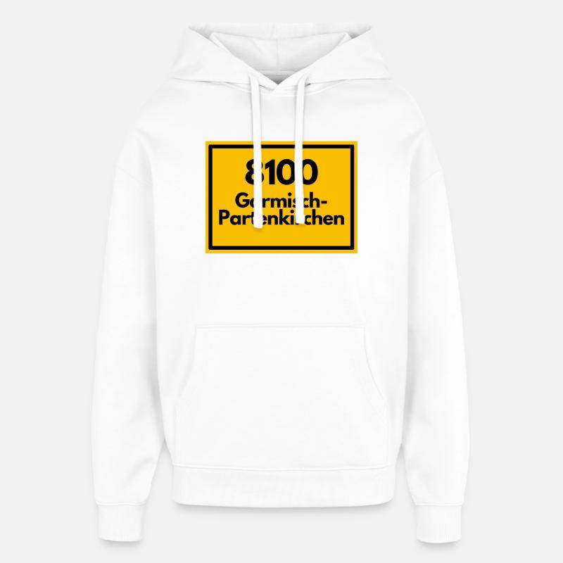 OLD POSTCODE POSTCODE 8100 GARMISCH-PARTENKIRCHEN - Oversized Unisex Hoodie by Stanley/Stella - white