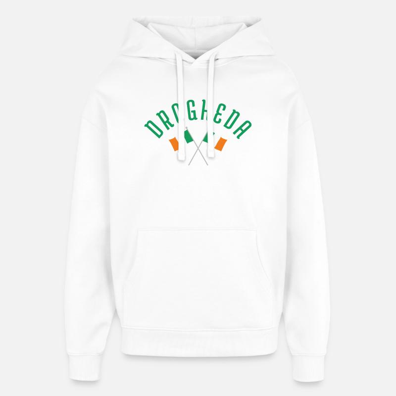 Drapeau irlandais croisé de Drogheda - Sweat à capuche unisexe Stanley/Stella Oversized - blanc