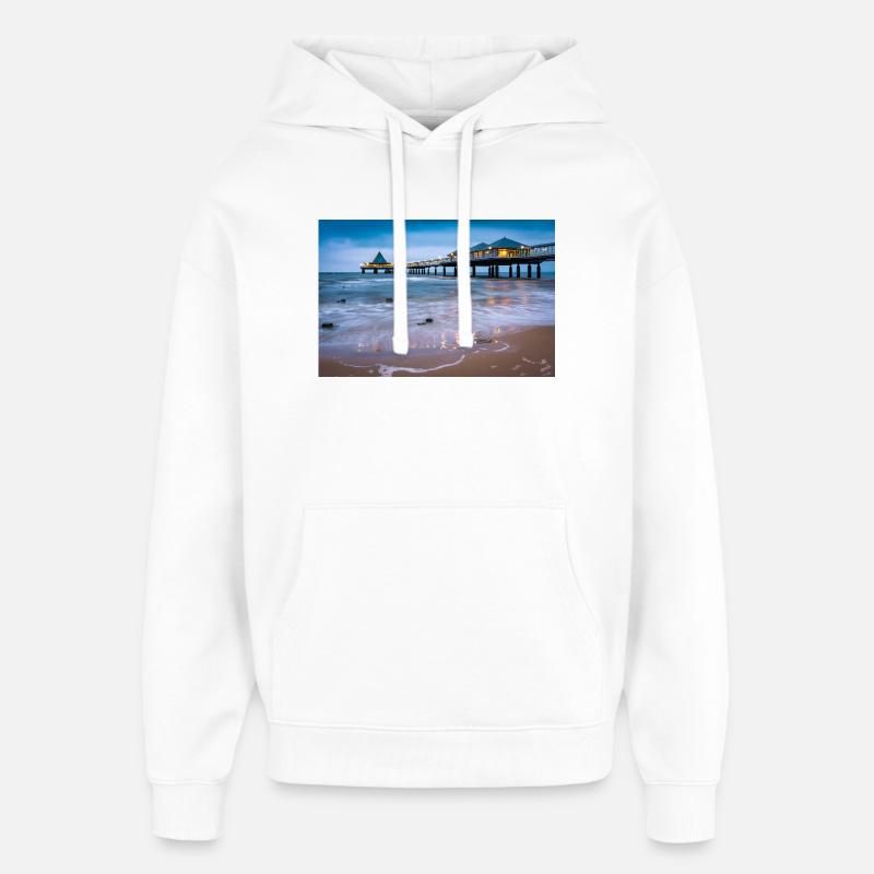 Quai Heringsdorf avec lumières - Sweat à capuche unisexe Stanley/Stella Oversized - blanc