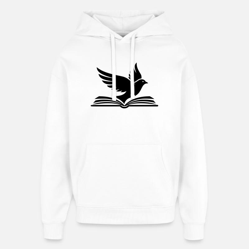 Silhouette d’oiseau de livre noir - Sweat à capuche unisexe Stanley/Stella Oversized - blanc