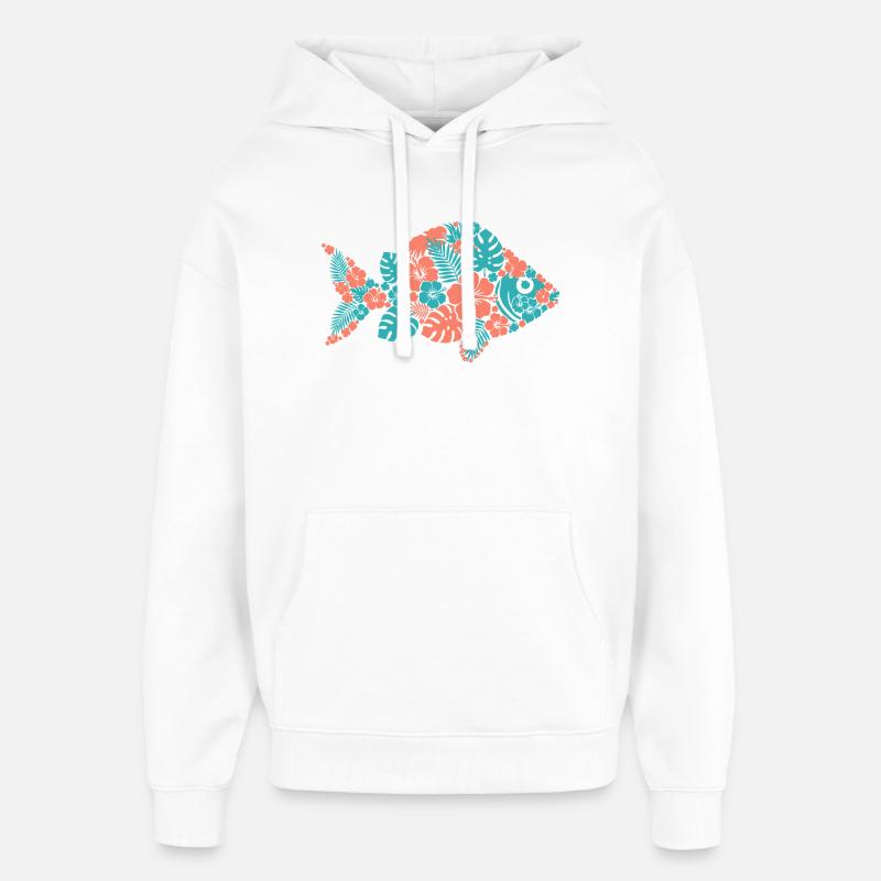Silhouette du poisson fleur tropical - Sweat à capuche unisexe Stanley/Stella Oversized - blanc