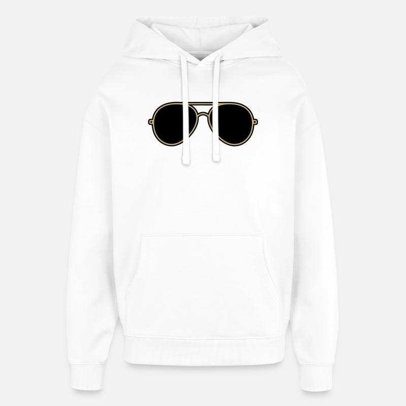 Ikoniske guld- og sorte pilotbriller - Hættetrøje unisex Stanley/Stella Oversized - hvid