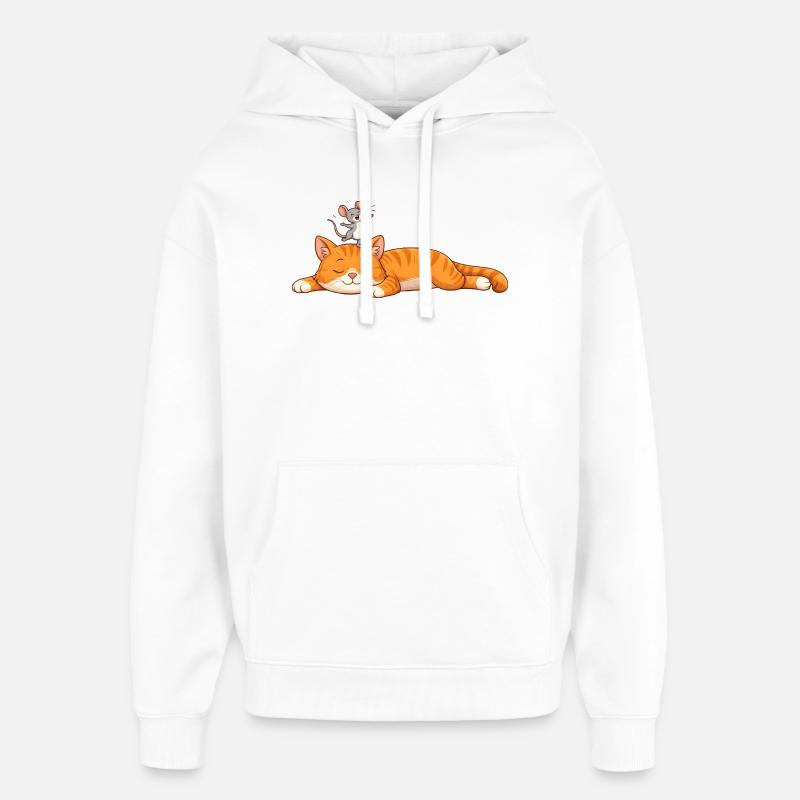 Chat endormi avec souris joyeuse - Sweat à capuche unisexe Stanley/Stella Oversized - blanc