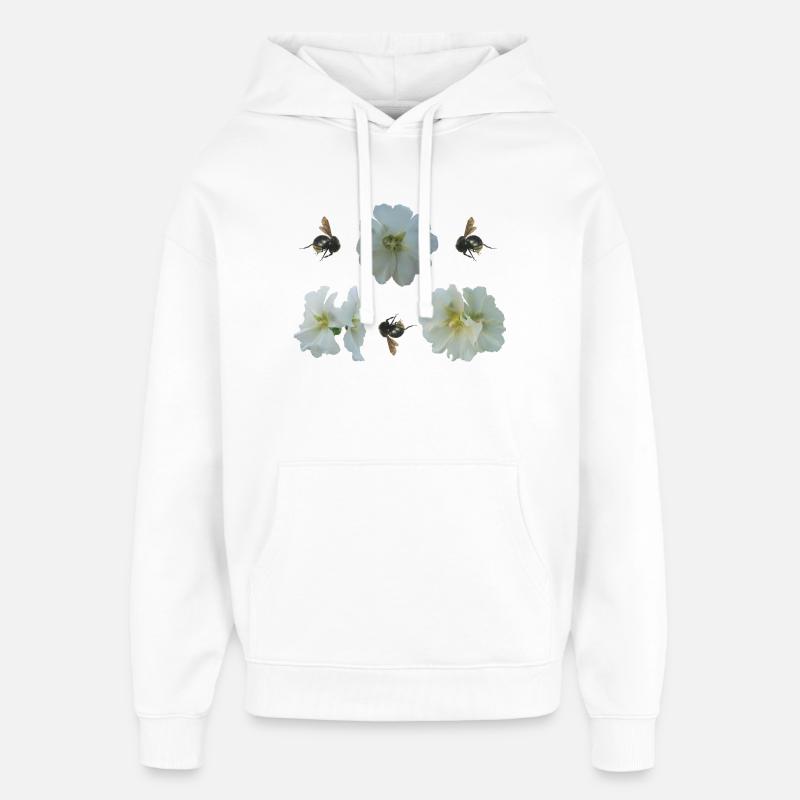 Trevelles trémières avec bourdons - Sweat à capuche unisexe Stanley/Stella Oversized - blanc