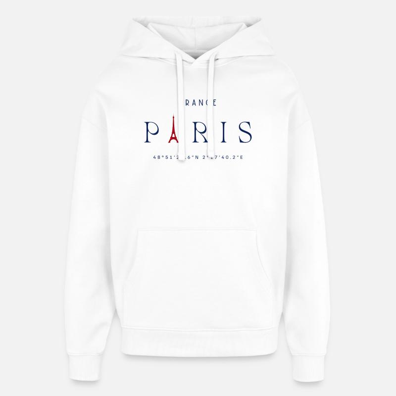 Paris Blue Eiffel Tower Red - Oversized Unisex Hoodie by Stanley/Stella - white