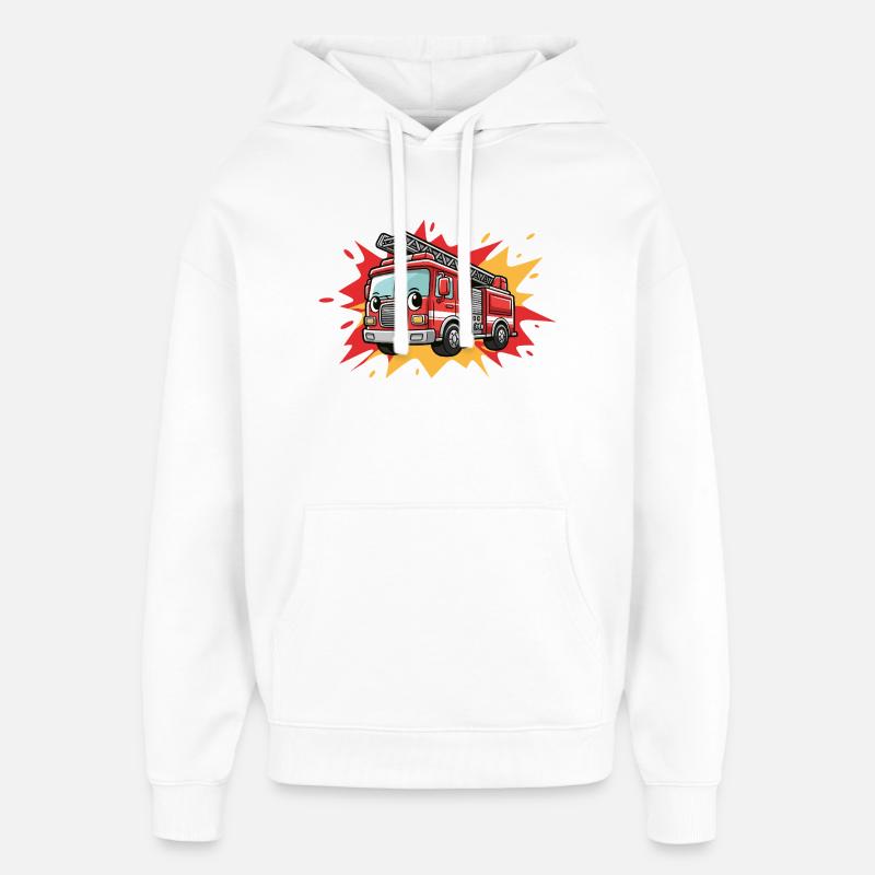 Camion de pompiers de dessins animés - Sweat à capuche unisexe Stanley/Stella Oversized - blanc