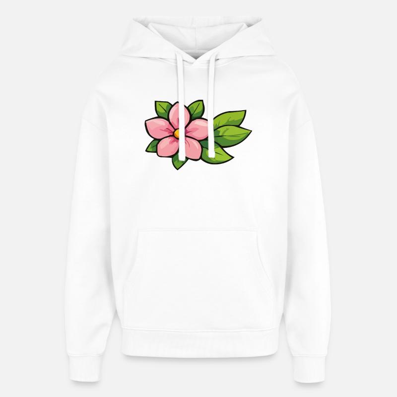 Fleur rose aux feuilles vertes - Sweat à capuche unisexe Stanley/Stella Oversized - blanc