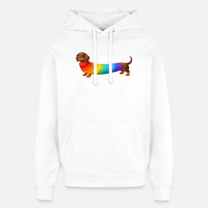 Dackel mit Regenbogen Pullover  - Oversized Unisex Hoodie von Stanley/Stella - Weiß