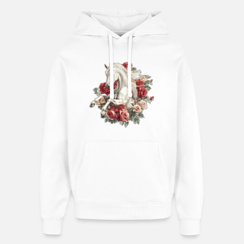 Cheval aux roses - Sweat à capuche unisexe Stanley/Stella Oversized - blanc