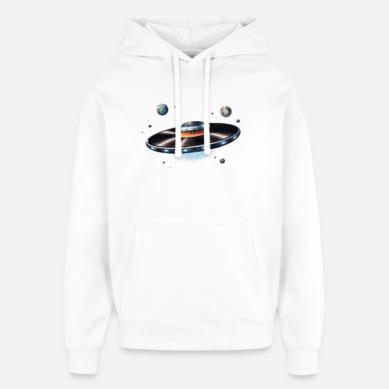 OVNI tiré d’un disque vinyle dans l’espace - Sweat à capuche unisexe Stanley/Stella Oversized - blanc