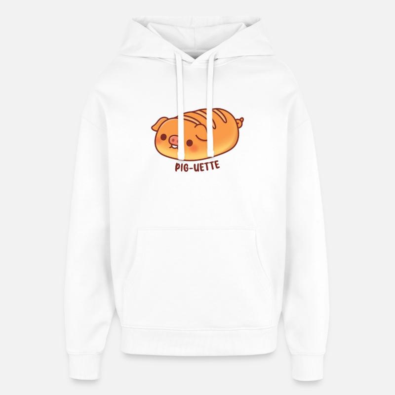 Mignonne baguette de cochon Pig-uette Drôle - Sweat à capuche unisexe Stanley/Stella Oversized - blanc