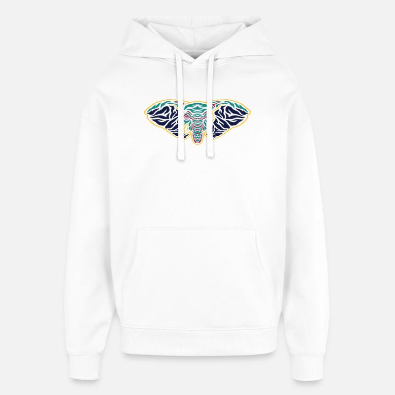 Tête d’éléphant psychédélique - Sweat à capuche unisexe Stanley/Stella Oversized - blanc