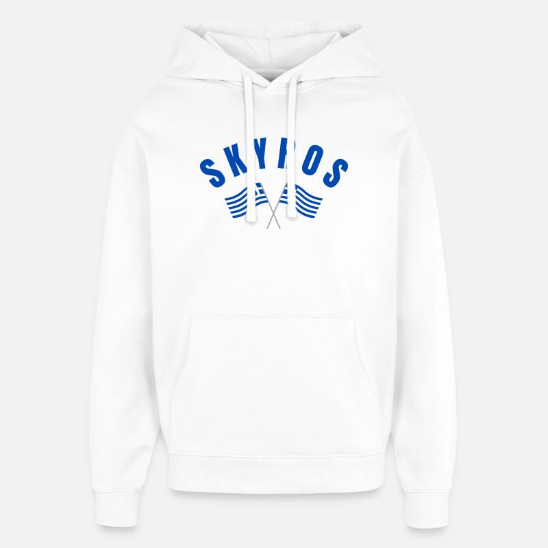 Drapeaux croisés grecs de Skyros - Sweat à capuche unisexe Stanley/Stella Oversized - blanc