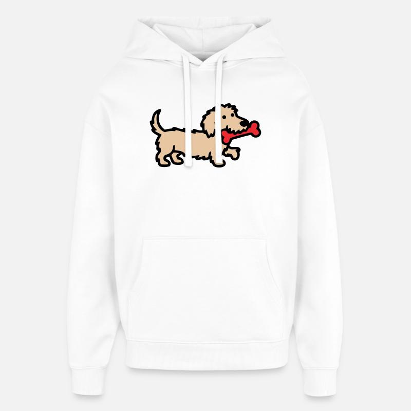 Dessin dessiné Terrier Doodle Bone - Sweat à capuche unisexe Stanley/Stella Oversized - blanc