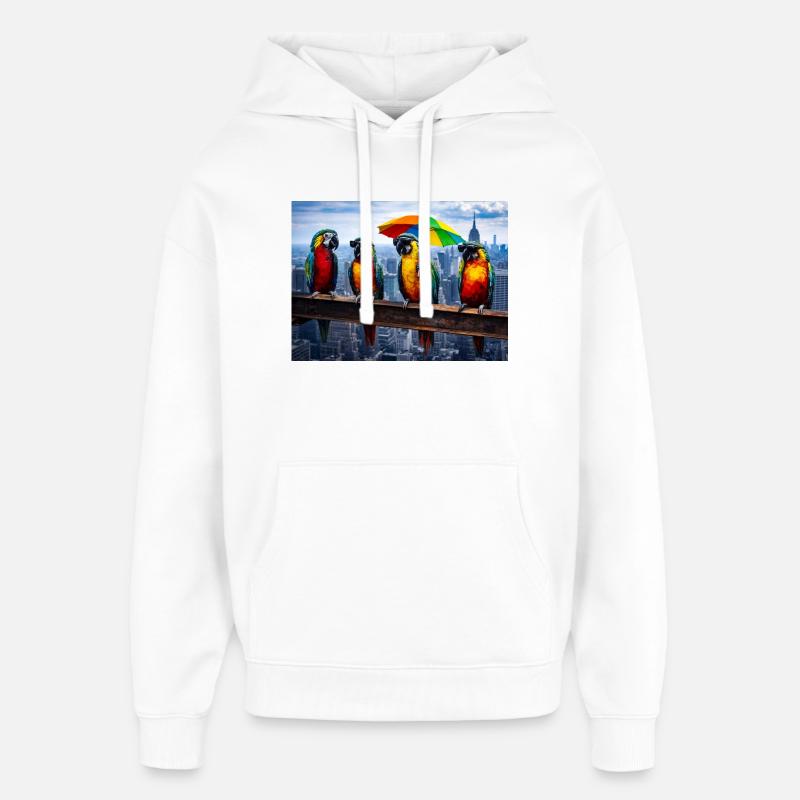 Parade de perroquets avec parapluie arc-en-ciel - Sweat à capuche unisexe Stanley/Stella Oversized - blanc
