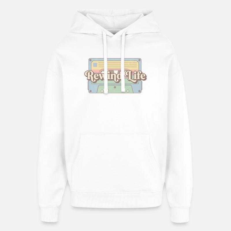 Cassette rétro Rewind Life - Sweat à capuche unisexe Stanley/Stella Oversized - blanc
