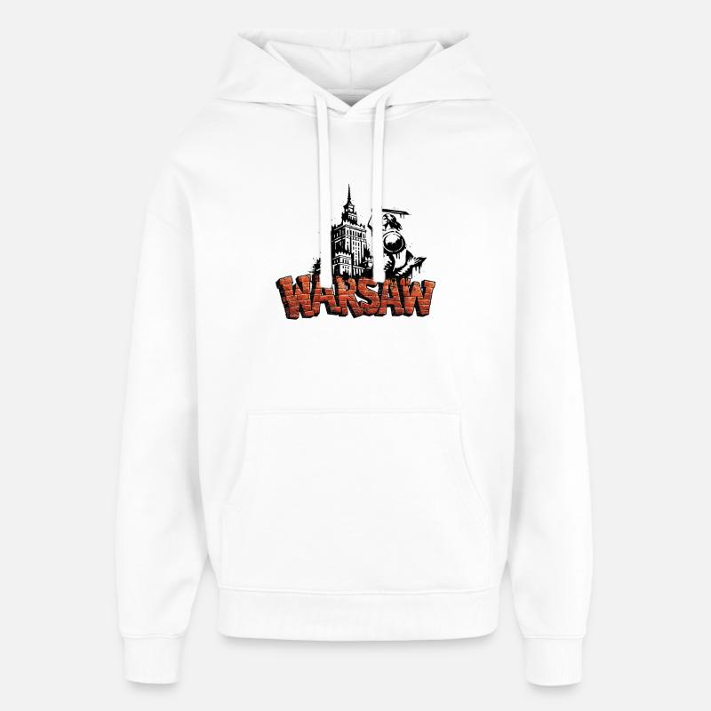 Art en pochoir de Varsovie - Sweat à capuche unisexe Stanley/Stella Oversized - blanc