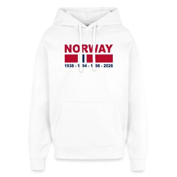 Norwegen-Fan - Oversized Unisex Hoodie von Stanley/Stella - Weiß - Vorne - AI Model Female 172 light (172cm) & AI Model Male 185 light (185cm)
