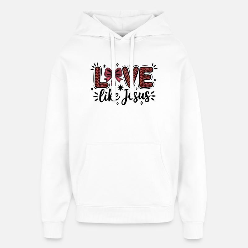 Love Like Jesus Heart Scripture Bow - Oversized Unisex Hoodie by Stanley/Stella - white