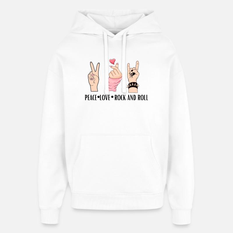 Paix, Amour, Rock And Roll - Sweat à capuche unisexe Stanley/Stella Oversized - blanc