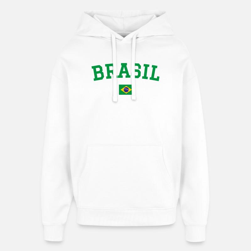 Drapeau du Brésil Conception Vert - Sweat à capuche unisexe Stanley/Stella Oversized - blanc