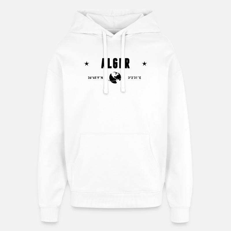 Algérie Algérie Coordonnées Planète Terre - Sweat à capuche unisexe Stanley/Stella Oversized - blanc
