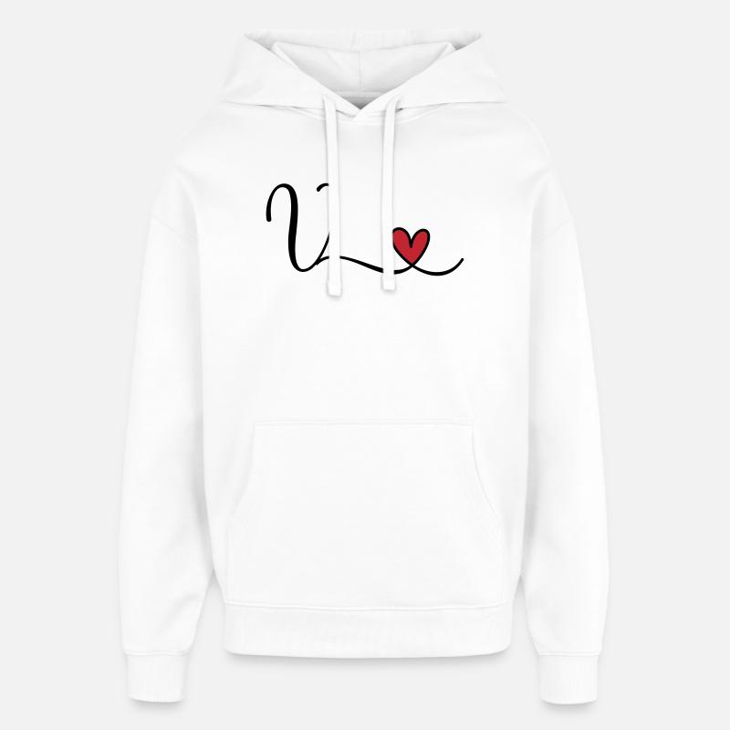 Letter V Monogram Initial Heart - Oversized Unisex Hoodie by Stanley/Stella - white