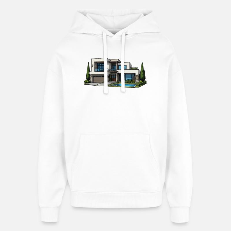 Moderne Villa mit Pool - Oversized Unisex Hoodie von Stanley/Stella - Weiß