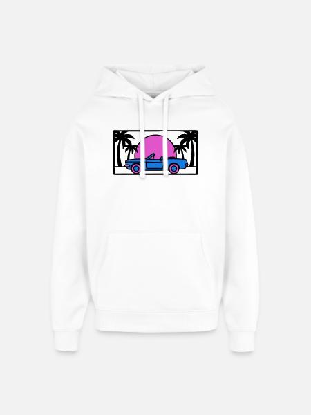 Convertible Palm Trees Sunset Graphic - Oversized Unisex Hoodie by Stanley/Stella - white