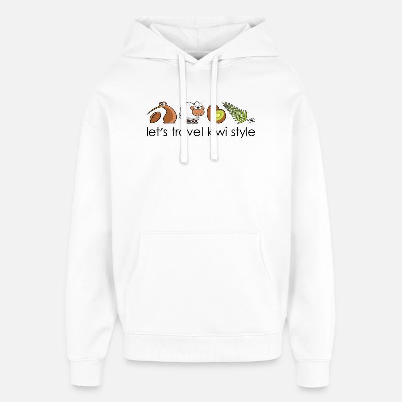 Dessins animés d'icônes de Nouvelle-Zélande - Sweat à capuche unisexe Stanley/Stella Oversized - blanc