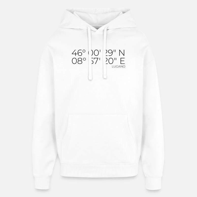 Coordonnées : Lugano, Canton du Tessin - Sweat à capuche unisexe Stanley/Stella Oversized - blanc