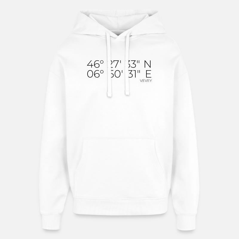 Coordonnées Vevey Suisse - Sweat à capuche unisexe Stanley/Stella Oversized - blanc