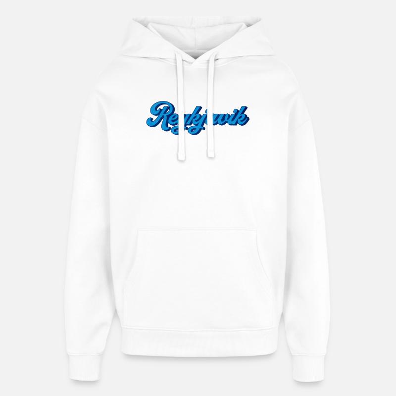 Reykjavik Blue Script Logo - Oversized Unisex Hoodie by Stanley/Stella - white