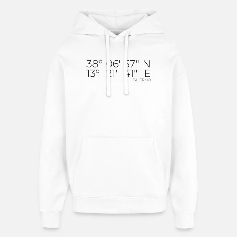 Coordonnées : Palerme, Italie - Sweat à capuche unisexe Stanley/Stella Oversized - blanc