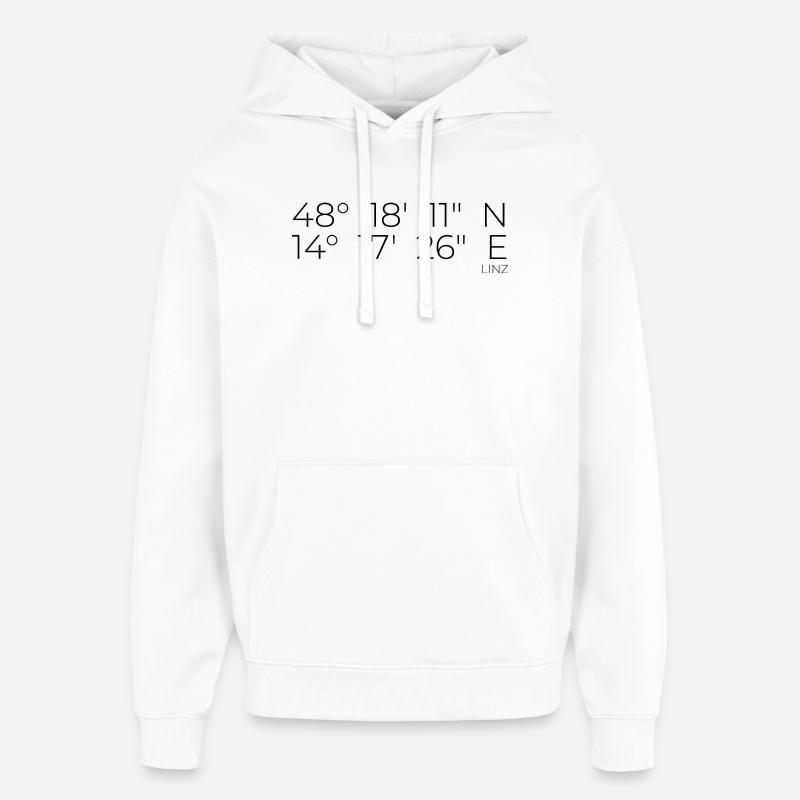 Coordonnées Linz, Autriche - Sweat à capuche unisexe Stanley/Stella Oversized - blanc